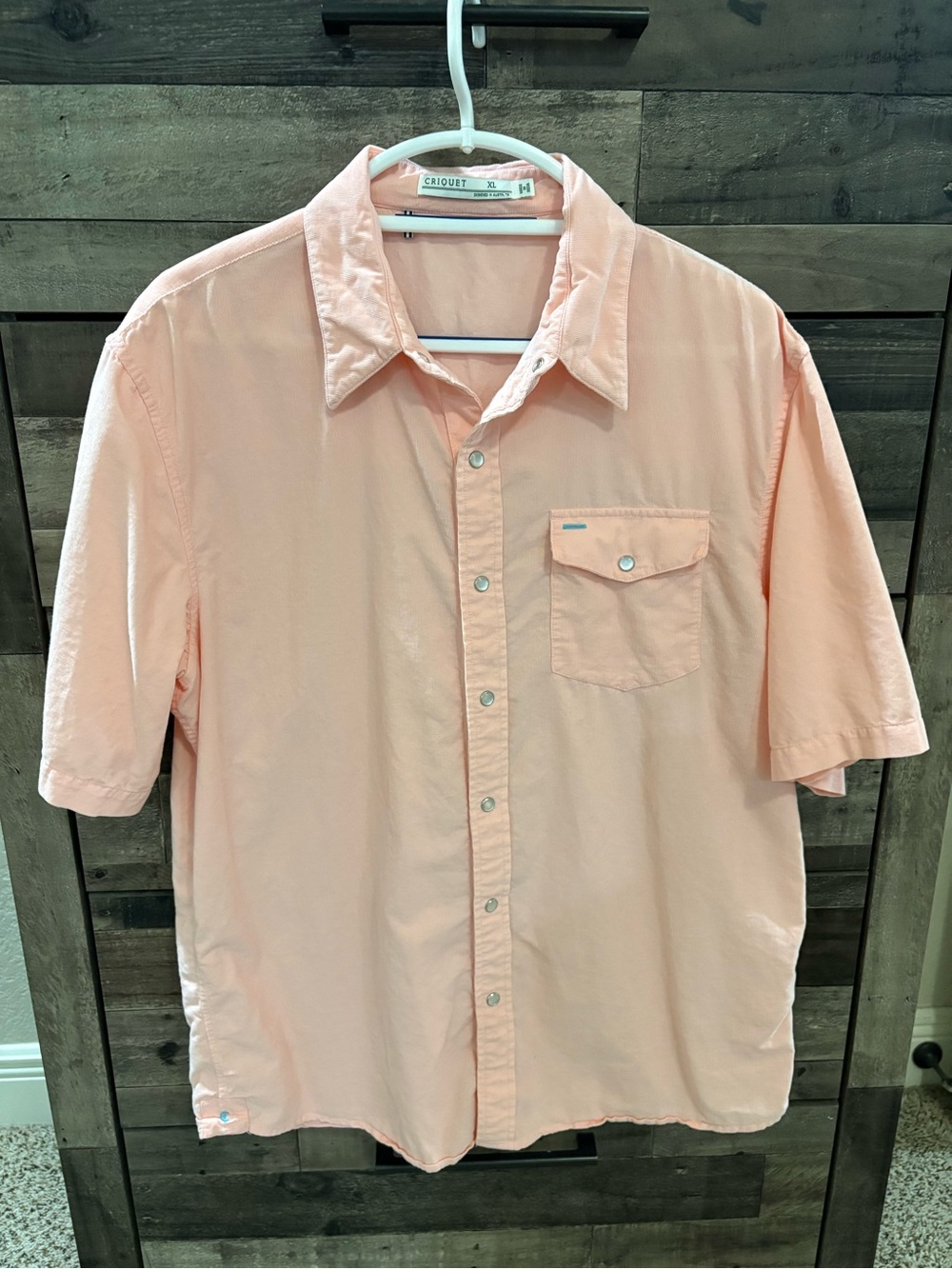 Criquet “Peach Please” Lightweight Corduroy Pearl Snap Shirt – XL
